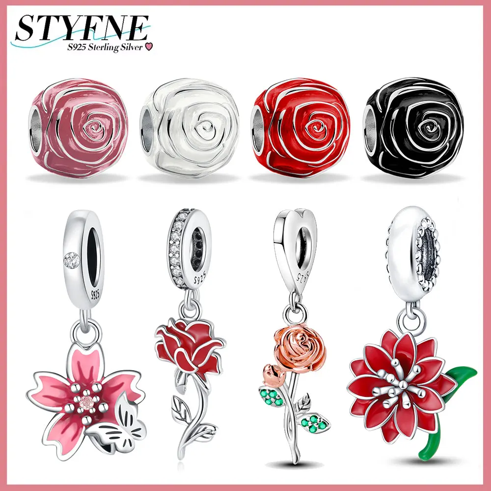 925 Sterling Silver Grand Rose Bloom Collection Fit Brand Bracelet Necklace Earrings Women's Jewelry Making Gift