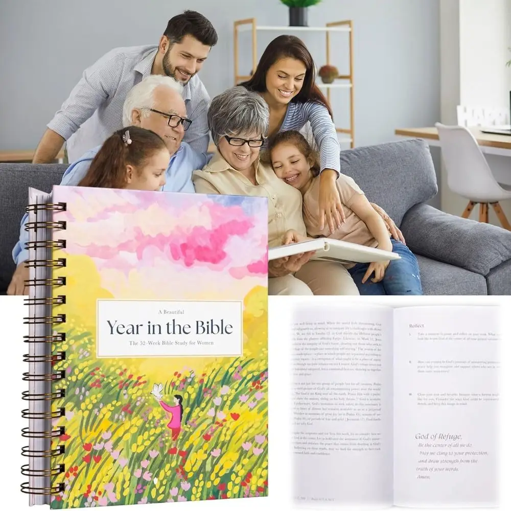 Guide d'étude de la Bible 52 semaines, prières pour grandir une belle année, relié en spirale