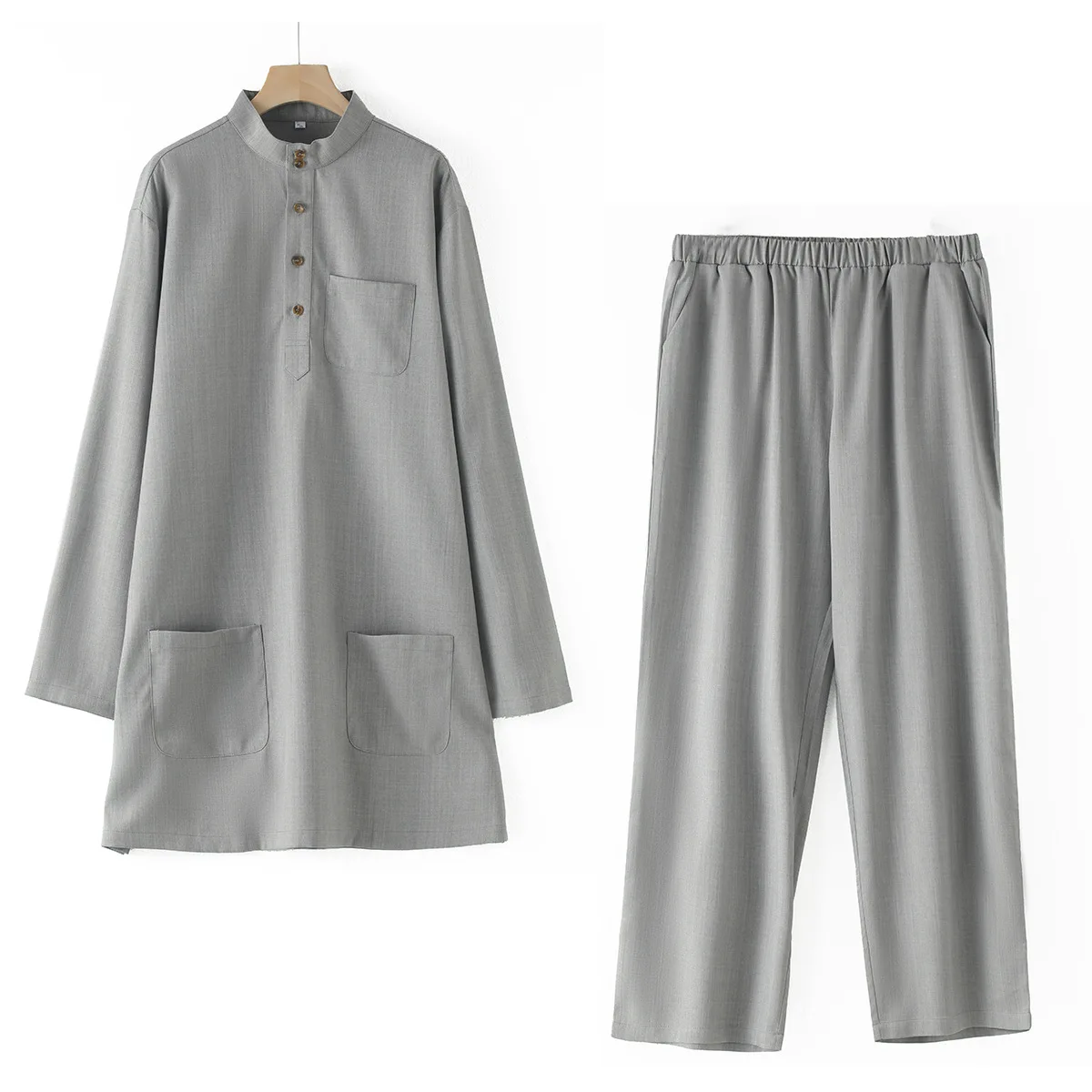 

New Men's Men Set Clothing Long Sleeve Casual Shirt and Pants 2 Piece Suit Jubba Thobe Dubai Saudi Arabic Abayas Robe Musulmane