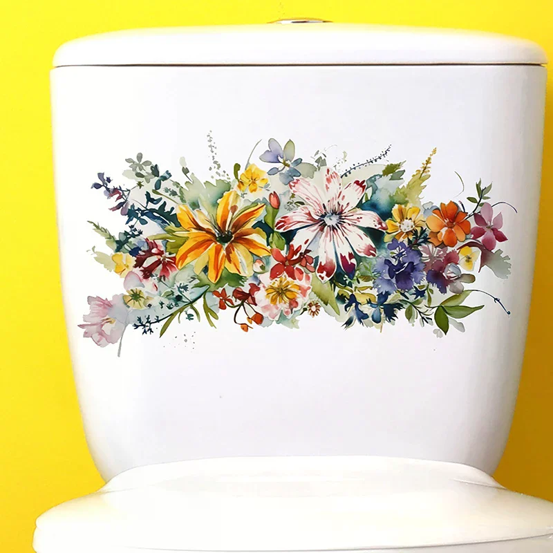 Toilet Stickers Flower Bathroom Self-Adhesive Painting Waterproof Cover Walls Home Decoration