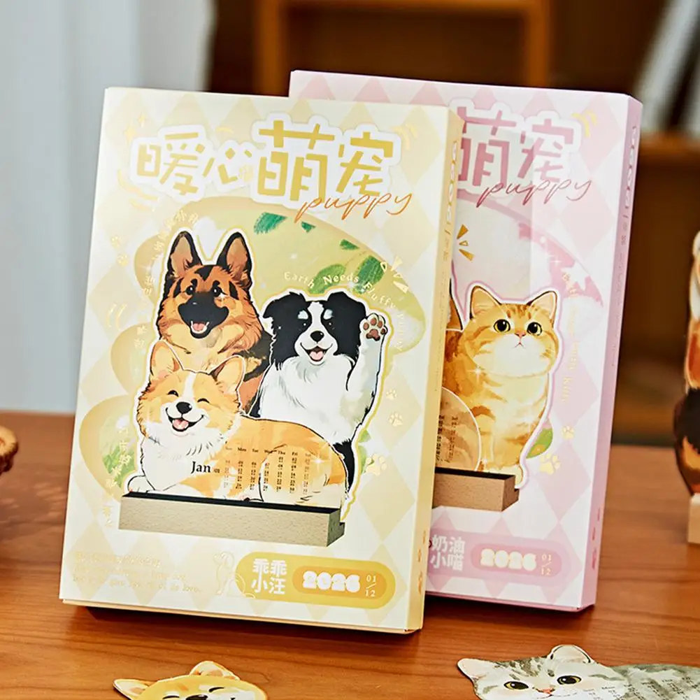 2026 Cute Cat Dog Series Desk Calendar Table Planner Yearly Agenda Organizer Memo Notes For Home Office School Daily Schedu T8C8