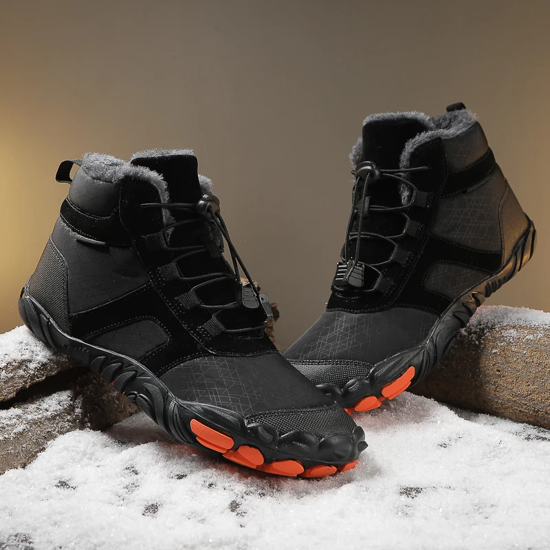 Waterproof Barefoot Shoes Womens Mens Winter Non Slip Snow Boots Cotton Warm Fur Lined Unisex Walking Hiking Outdoor Sneakers