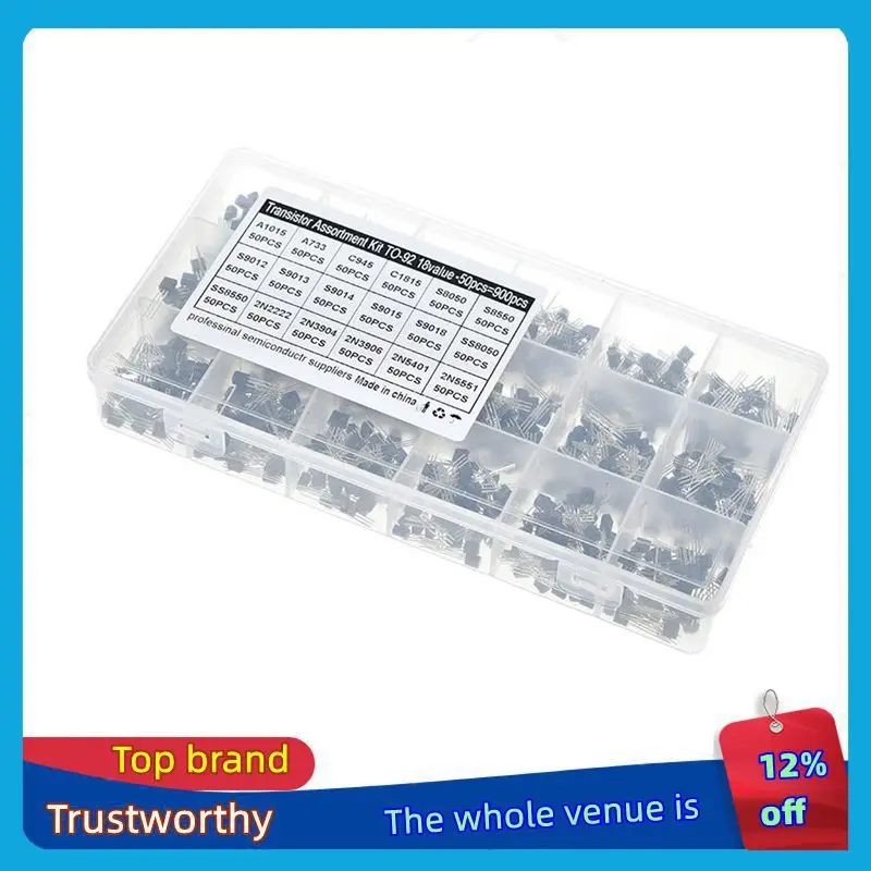

1BOX=900PCS 18Values Kit A1015 A733 C945 C1815 S8050 S8550 S9013 S9014 S9015 S9018 SS8050 SS8550 2N2222 2N3904 2N3906 2N5551