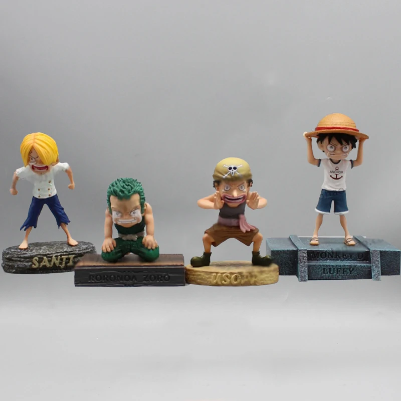 

Anime Cute Childhood Luffy Figure Gk Usopp Zoro Sanji Action Figure One Piece Car Accessories Set PVC Model Collector Doll Toys