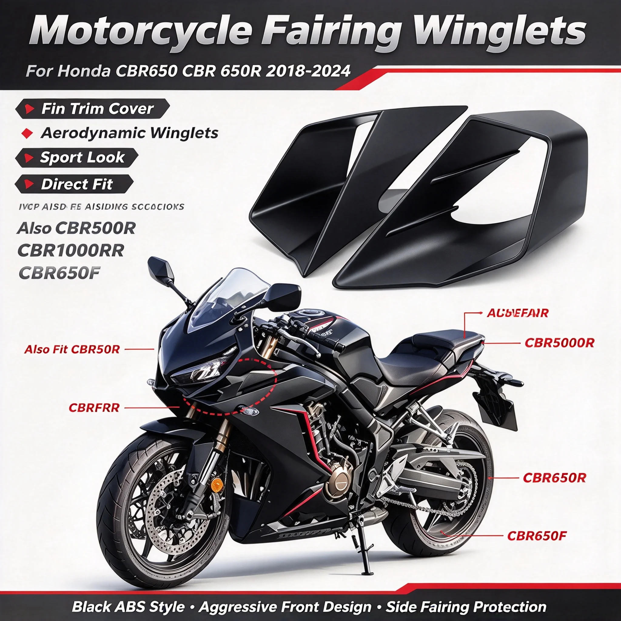 Motorcycle Fairing Winglets For Honda CBR650 CBR 650R 2018-2024 Fin Trim Cover for CBR500R CBR1000RR CBR650F