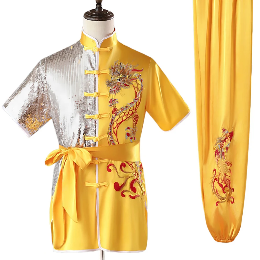 Sequin & Dragon Embroidered Kung Fu Uniform Men's Tai Chi Martial Arts Performance Costume