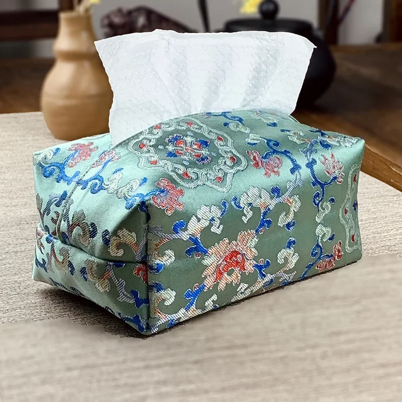 

Chinese-style Vintage Tissue Case Tissue Cover Fabric Drawing Box Living Room Bedroom Table Paper Storage Bag Household Desktop