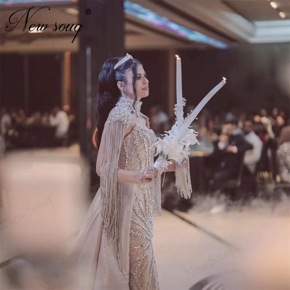 Coutures Champagne Beaded Evening Dresses Crystals Wedding Party Gowns Detachable Skirt Prom Dress Vestidos De Gala Customized