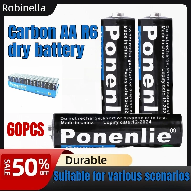 60Pcs AA 1.5V Dry Carbon Battery for Multiple Devices: Cameras, Calculators, Clocks, Mice, Remote Controls Aa Battery