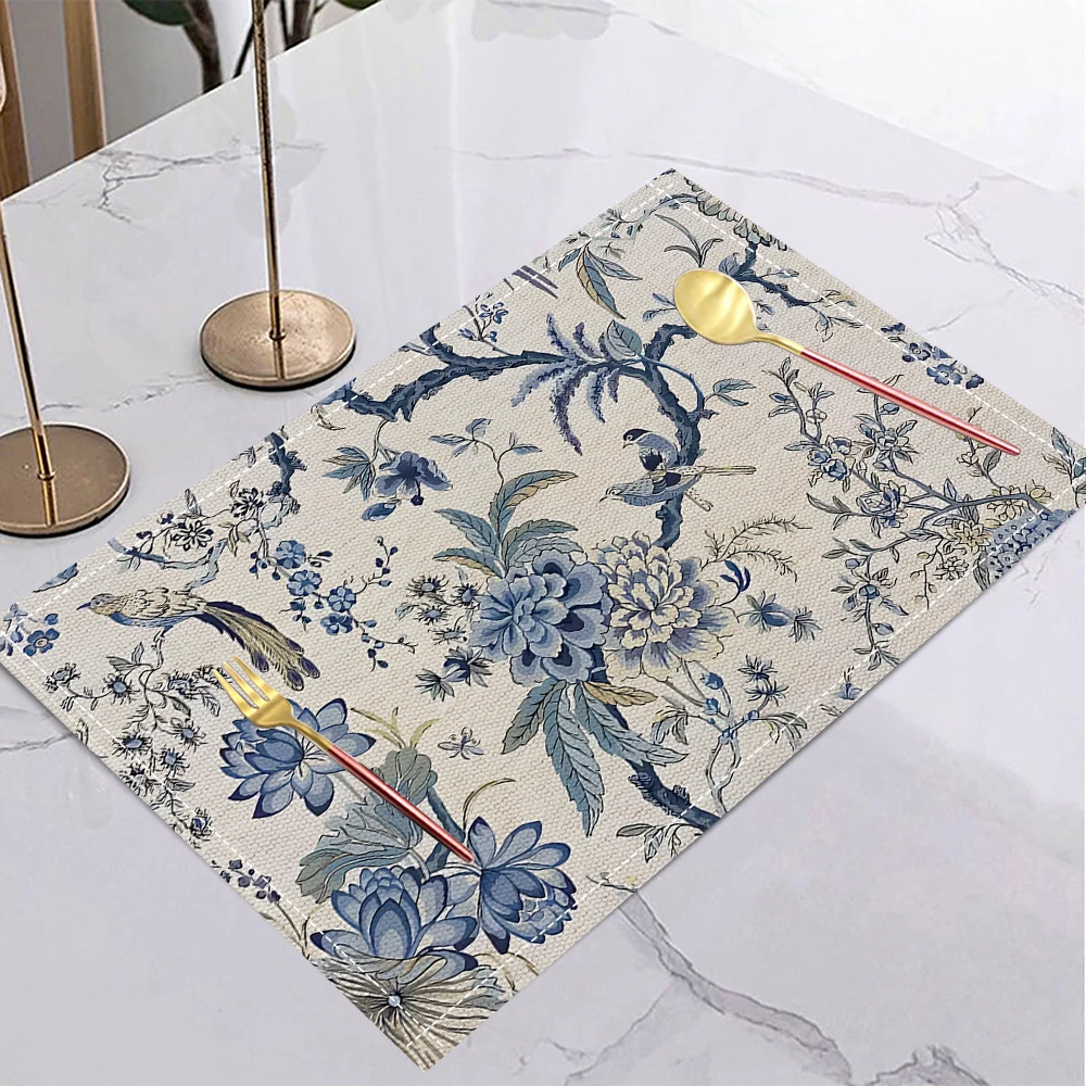 Plant Flower Linen Placemats Multicolor Flower Printed Insulation Mats Nordic Kitchen Dining Room Decorative Placemats