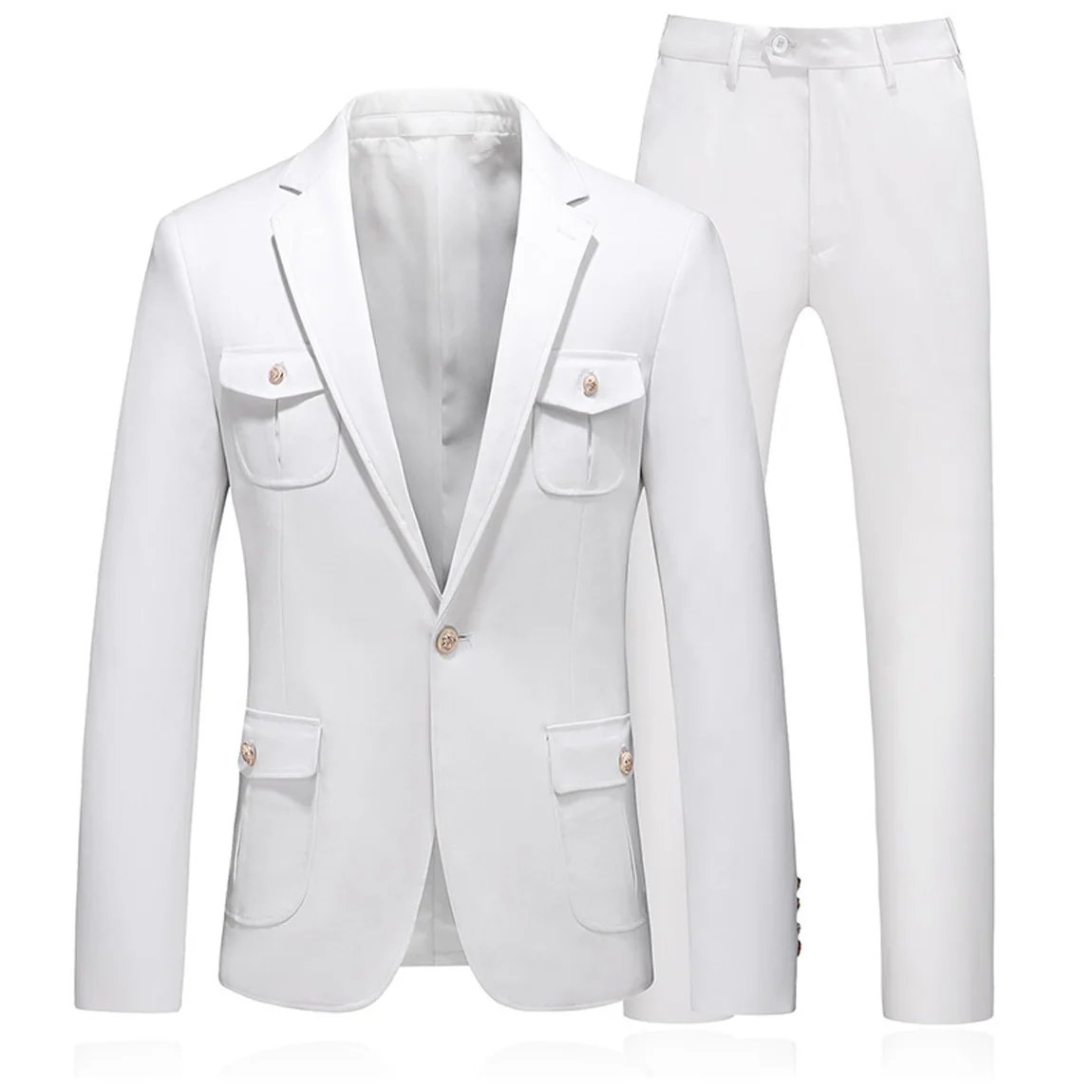 White Wedding Men\'s 2-Piece Elegant Suit Notch Lapel One Button Jacket & Trousers Groom Tuxedos Business Suits Sets