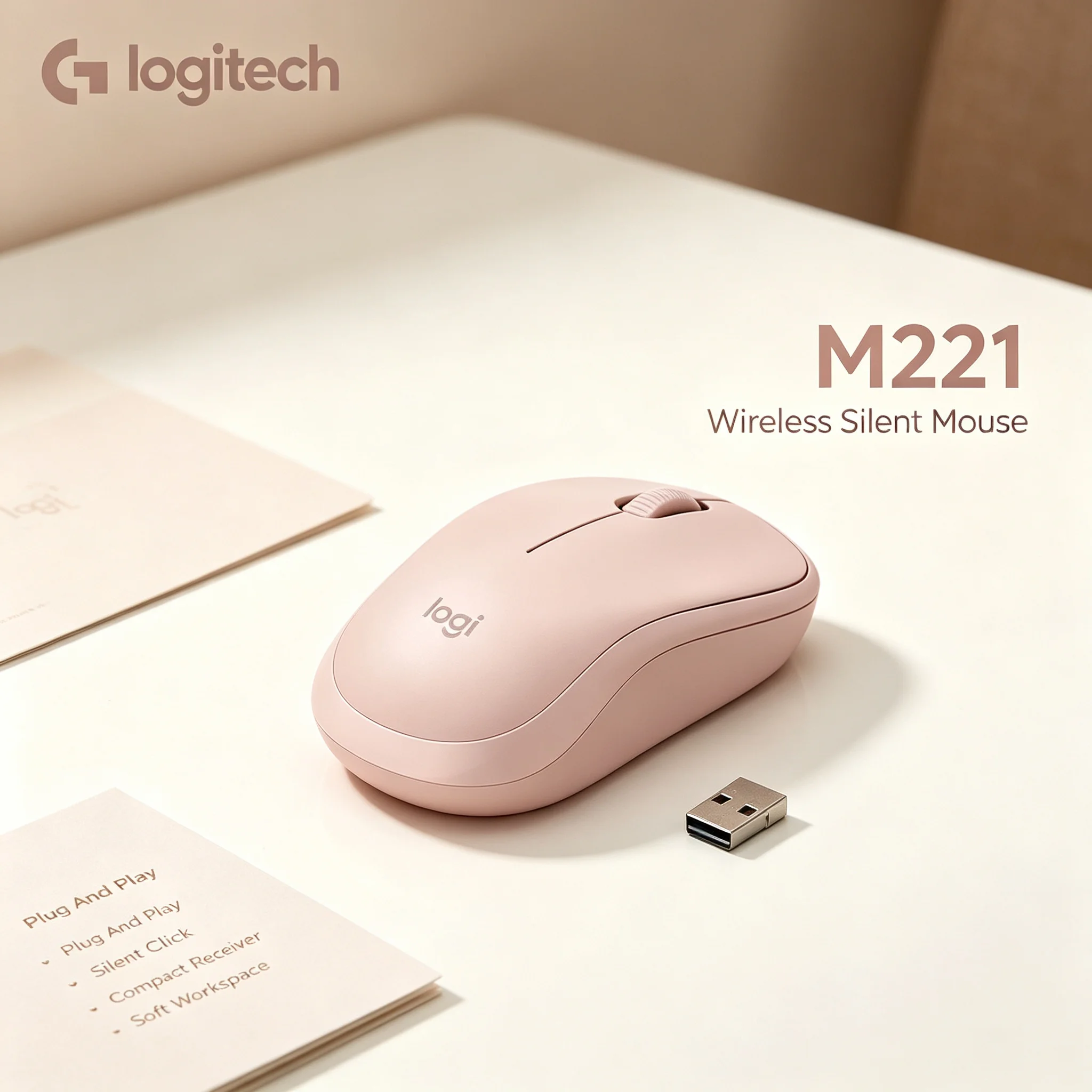 Genuine Logitech M221 Portable Wireless Silent Mice Compact Body Mouse For Office Travel Student Daily Study