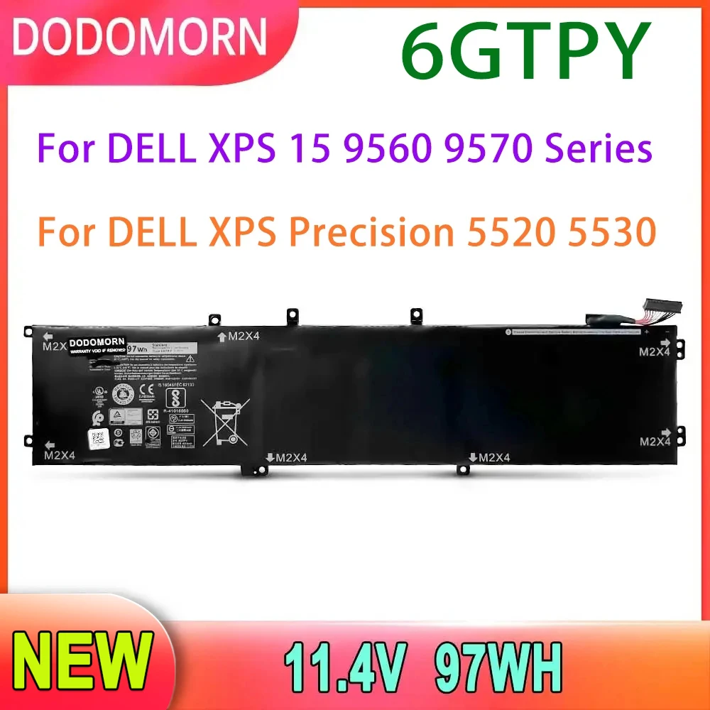 

DODOMORN 6GTPY Laptop Battery For DELL XPS 15 9570 9560 7590 For DELL Precision 5520 5530 Serie Notebook 11.4V 97WH High Quality