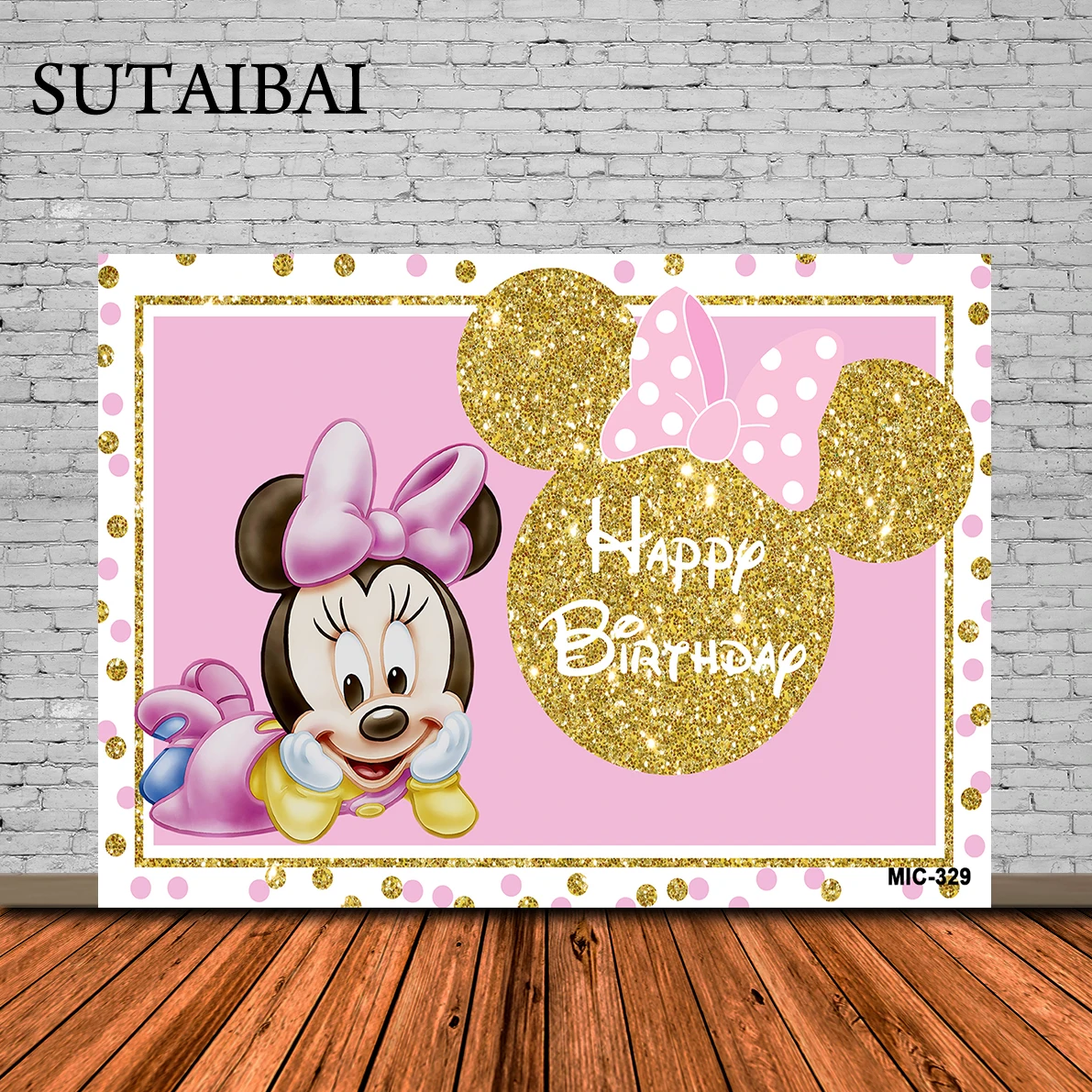 

Disney Custom Background Party Backdrops Pink Minnie Mouse Birthday Decorations Children's Decoration Photozone Wall Backdrops