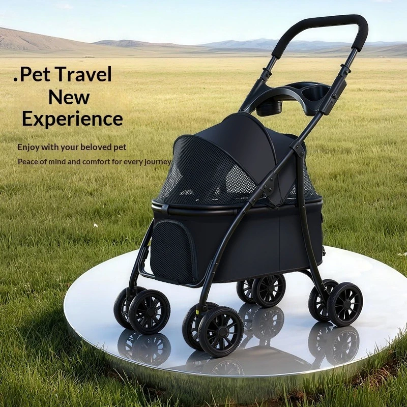 Heavy Duty Anti-Shock Pet Trolley Cart, UV Block Removable Sun Canopy, One-Click Quick Fold Frame, Smooth Silent Rolling Wheels Pet Carrier For Teddy Bichon Kittens pet trolley dog cart