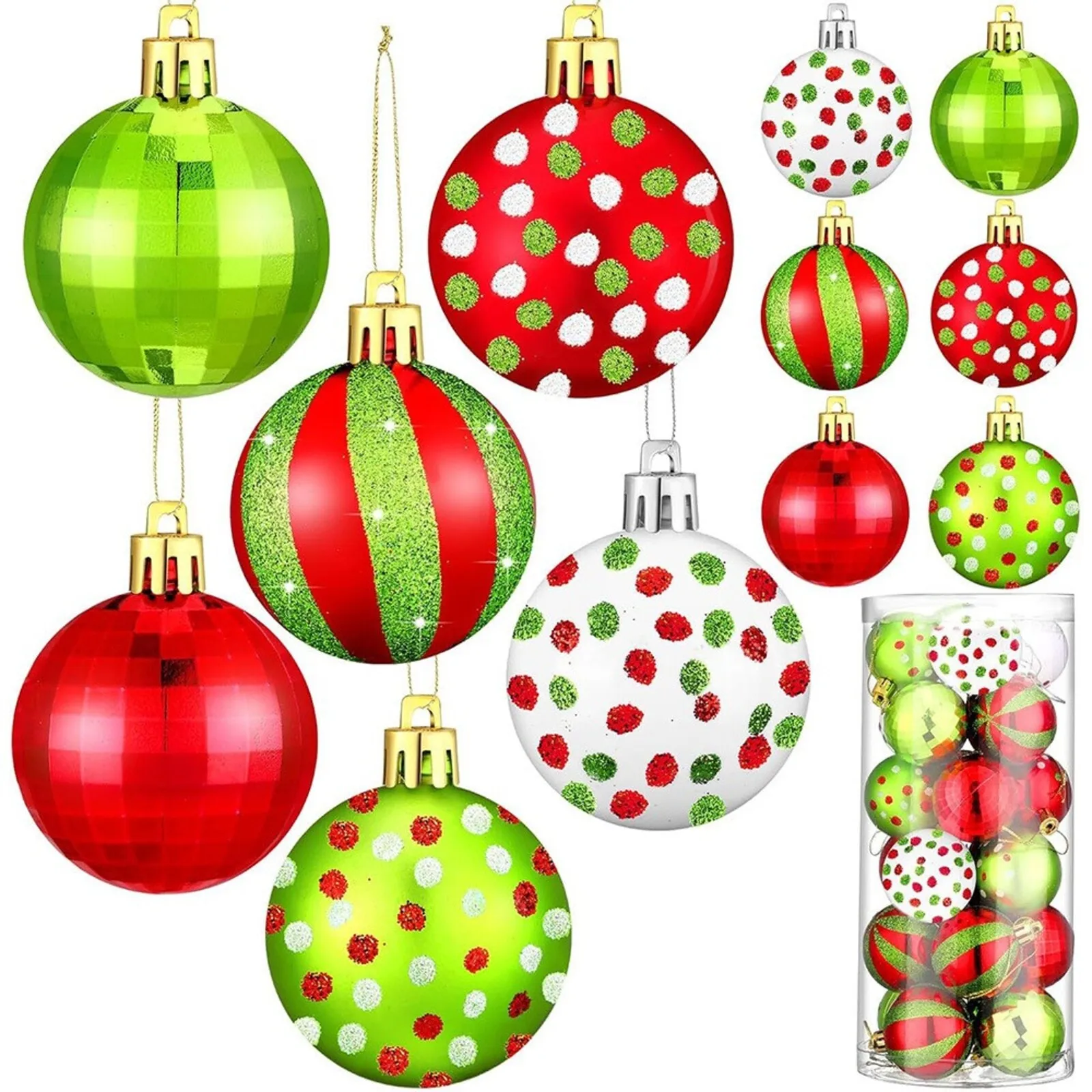 12Pcs Christmas Ball Ornaments Glittering Plastic Hanging Decor Ball Swirl Candy Cane Peppermint Red And Green Xmas Tree Pendant