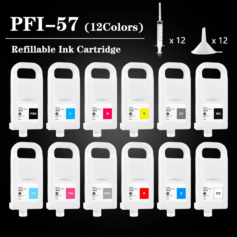 

PFI-57 PFI57 Refillable Ink Cartridge With New Stable Chip For Canon PRO-520 PRO-540 PRO-540s PRO-560s Printer 12Colors/Set