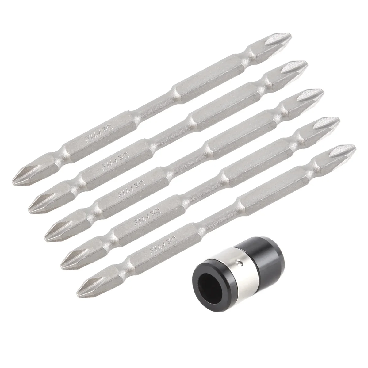 AB53 5Pcs S2 Screwdriver Bits Set 100Mm Strong Magnet Driver Steel Double Head Hex Shank With Magnetizer Ring