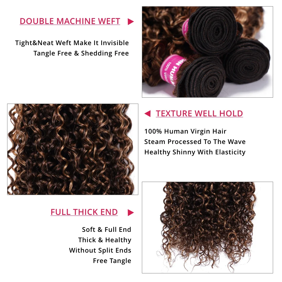 UNice Blonde Highlight Curly Bundles 3PCS 100% Human Hair Bundles Sew In Weaves Extentions 100Grams Per Bundle Human Hair