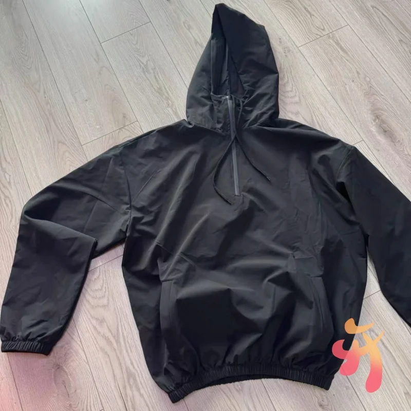 Fashion Street Unisex Black Kanye Hoodies Blank Half Zip Quick Drying Clothes Casual Loose Men Women Outdoor Sunscreen Tops