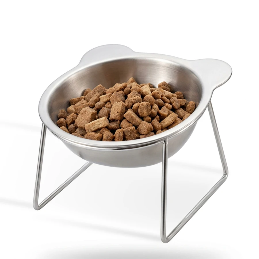 Comederos elevados para gatos con inclinación para proteger el cuello, de acero inoxidable 304, resistentes a roturas, elevados 15 cm ° Artículos para Mascotas para Cachorros y Gatos