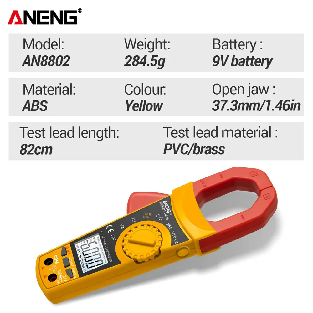 ANENG AN8802 Smart Hand-held Battery-operated Clamp Multimetro Tester True RMS HD Backlit Screen Clamp Meters Electrician Tools