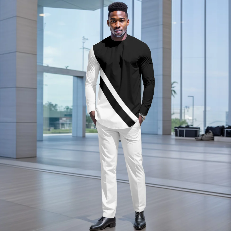 DBQ African Men Clothing Dashiki Shirt and Pant Two Piece Suit Traditional Long Sleeve Outfits 41060