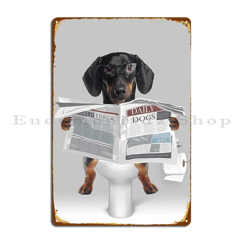 Black Tan Dachshund On The Toilet Bathroom Art Metal Plaque Funny Iron Club Mural Club Tin Sign Poster