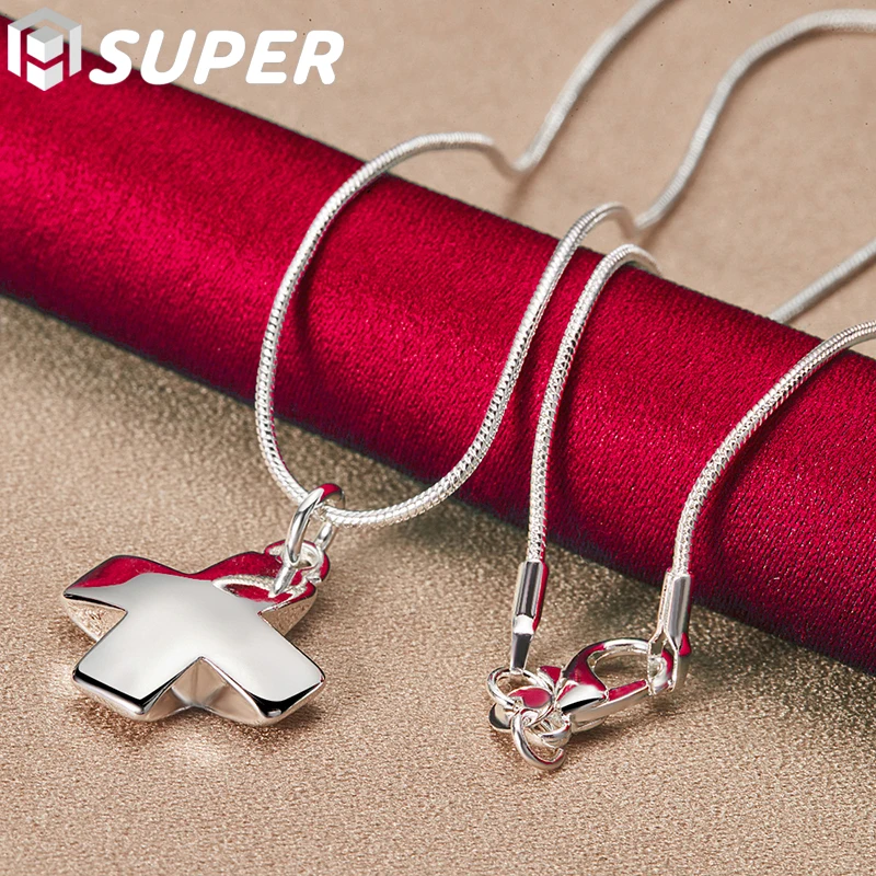 

925 Sterling Silver Cross Pendant Necklace 16-30 Inch Snake Chain For Women Man Wedding Engagement Party Jewelry