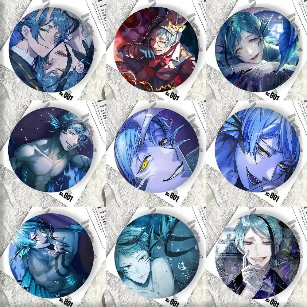 Game Anime T-Twisted-W-Wonderland Floyd Leech Manga Badges Round Cosplay Pin Bag Decor Fans Collect Friends Gifts Brooch