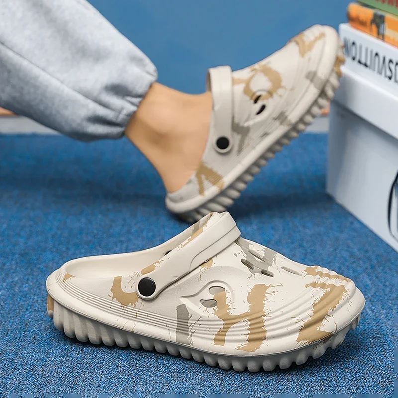 

Летние мужские сандалии на открытом воздухе, нескользящие тапочки, садовые сабо на толстой подошве, модная пляжная обувь для воды