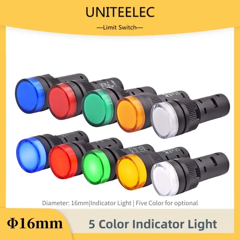 Uniteelec AD16-16 16mm Plastic LED Power Indicator Light Panel Mount  220V AC Red Green Blue Yellow Pilot Signal Lamp Lights