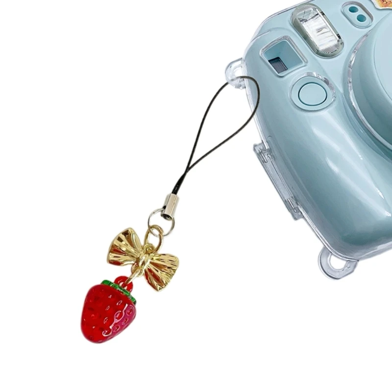 Strawberry Camera Pendant Bowknot Phone Charm Handmade Bowknot Phone Jewelry