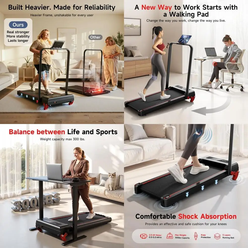 

Беговая дорожка с ручкой, нагрузка до 136 кг, с поддержкой приложения, портативная, складная, малошумная, для дома/офиса