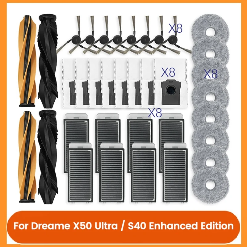 36PCS Kit di accessori per Dreame X50 Ultra / S40 Enhanced Edition Accessori per aspirapolvere Spazzola laterale principale Filtro Mop Sacchetto per la polvere