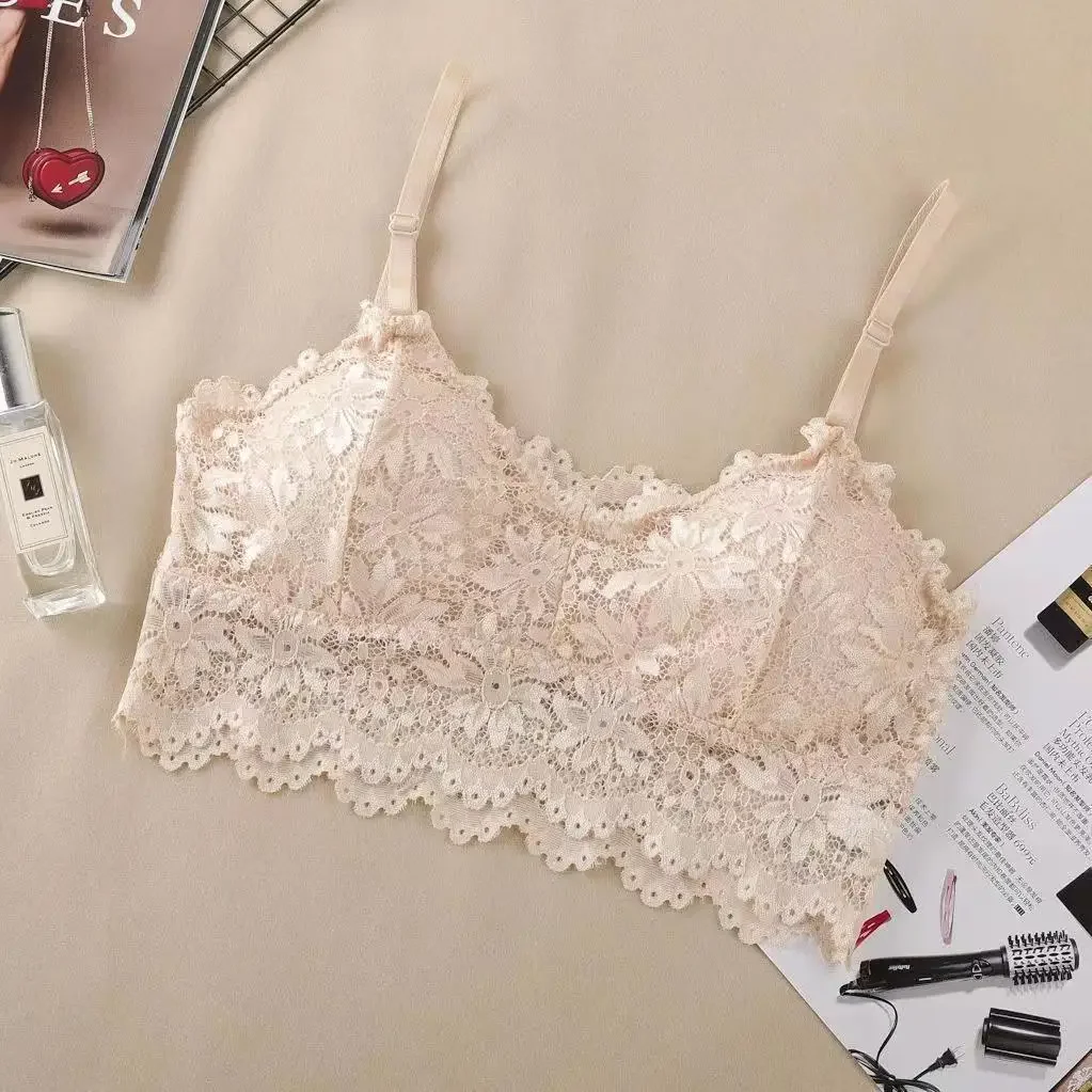 Lace Bra Beauty Back Bralette Women Sexy Wrapped Chest Solid Color Bottoming Vest Thin Summer Student Lingerie Seamless Bra