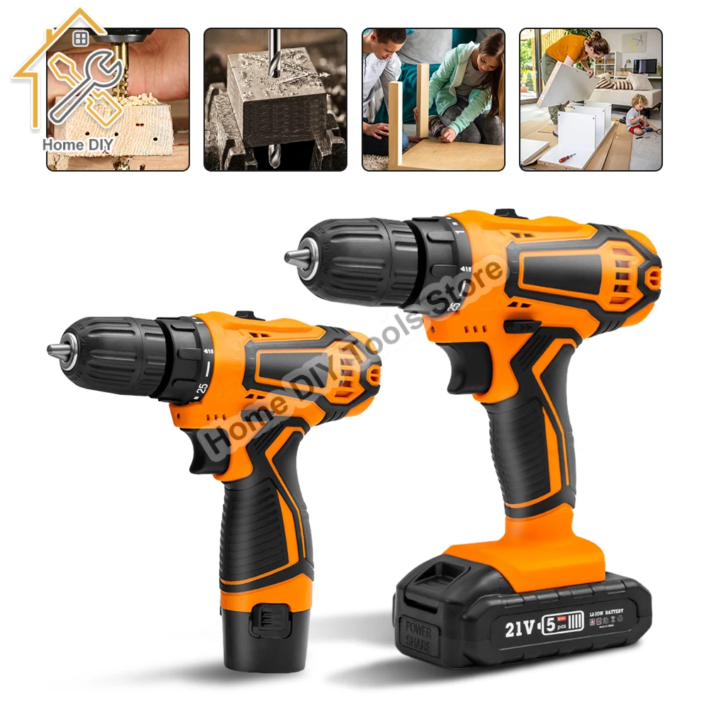 12/21V Impact Cordless Screwdriver high-power High Speed Drills Rechargeable Battery Drill Household Drill Power Tools