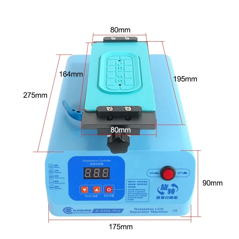 SUNSHINE-LCD Screen Rotary Disassembly Machine for Mobile Phone, Touch Display, Heating Removal Vacuum Separator Tool S-918L Pro