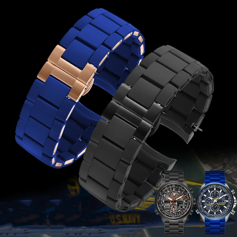 Stainless Steel Silicone Watchband For Citizen Blue Angel AT8020-54L Air Eagle JY8035 Rubber Strap 23mm Men Bracelet Accessories