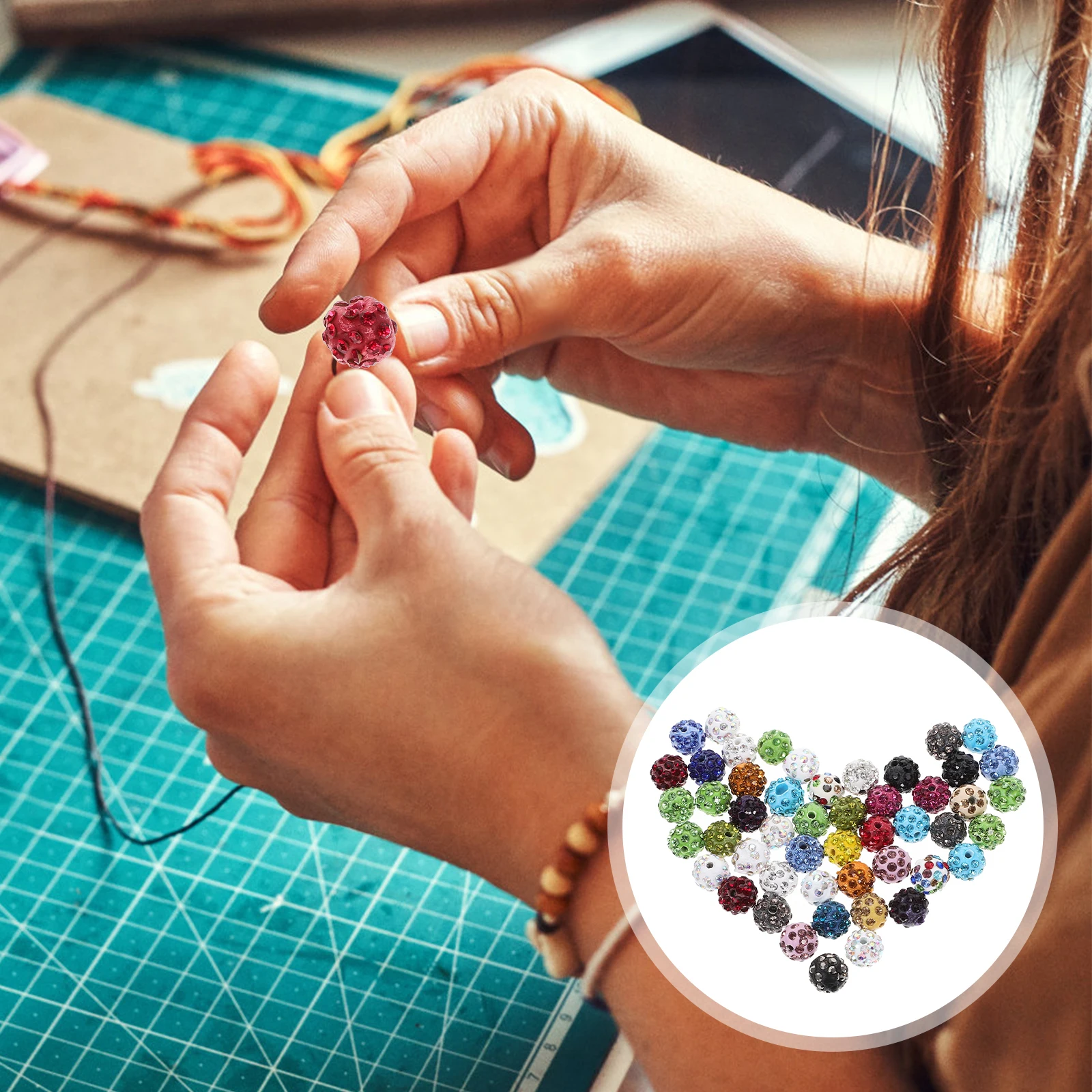 

50pcs Drilled Ball Beads Rhinestone Spacer Loose Jewelry Making Craft Diy Bracelet Necklace Pendant Chain Beads For Crafts