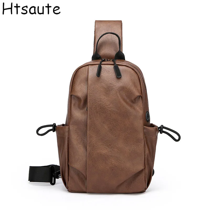 

Men's Waterproof Crossbody Bag PU Leather Sling Bag Multifunction Chest Bags Shoulder Bag Messenger Bag Male Traveling Pack