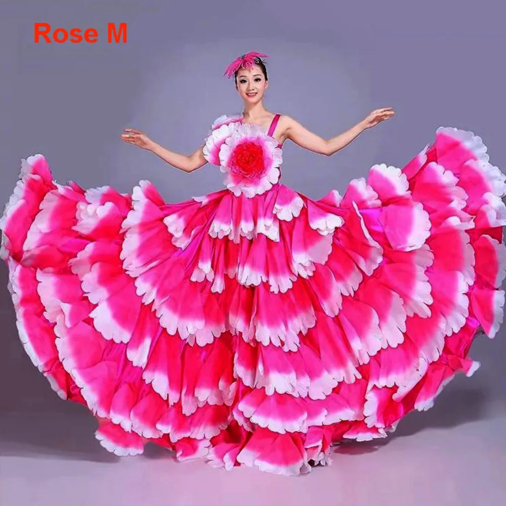 

Высокое качество, 180-360 градусов, большая распашная юбка-лепесток, 3 цвета, S, M, L, XL, испанское платье для фламенко, женское длинное платье для танцев