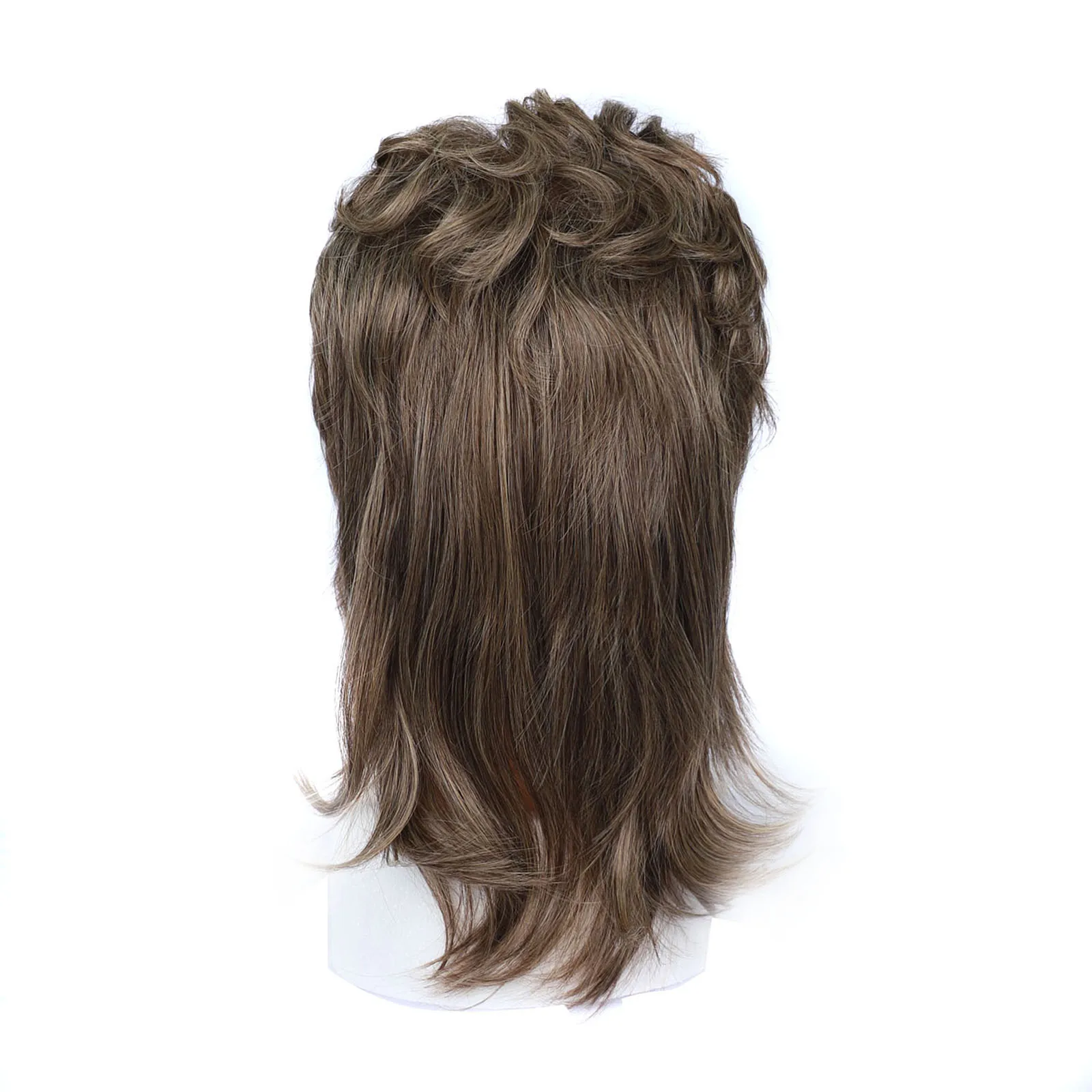 Wigs Vintage 80s Mullet Wig for Men Unisex Curly Permed Black Brown Synthetic Hairpiece for Cosplay Party Daily Use