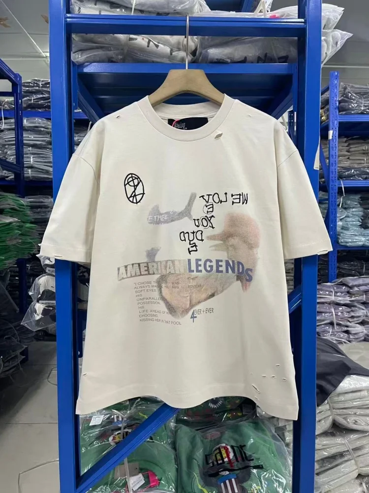 

Мужская повседневная свободная футболка с коротким рукавом Paly, модная потертая футболка с вышивкой и принтом