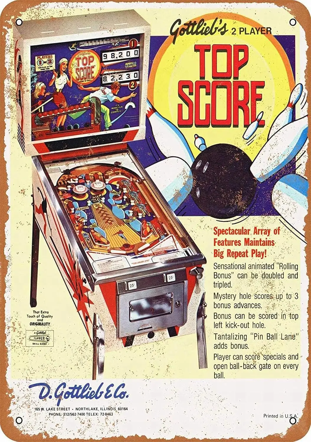 Metal Sign - Top Score Pinball Machine Vintage Wall Decor Art-aluminum