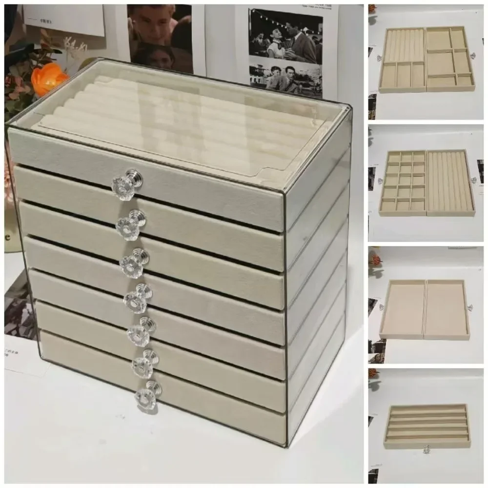 7-Tier Dustproof Acrylic Jewelry Box Modern Desktop Display Storage Organizer for Women Jewellery