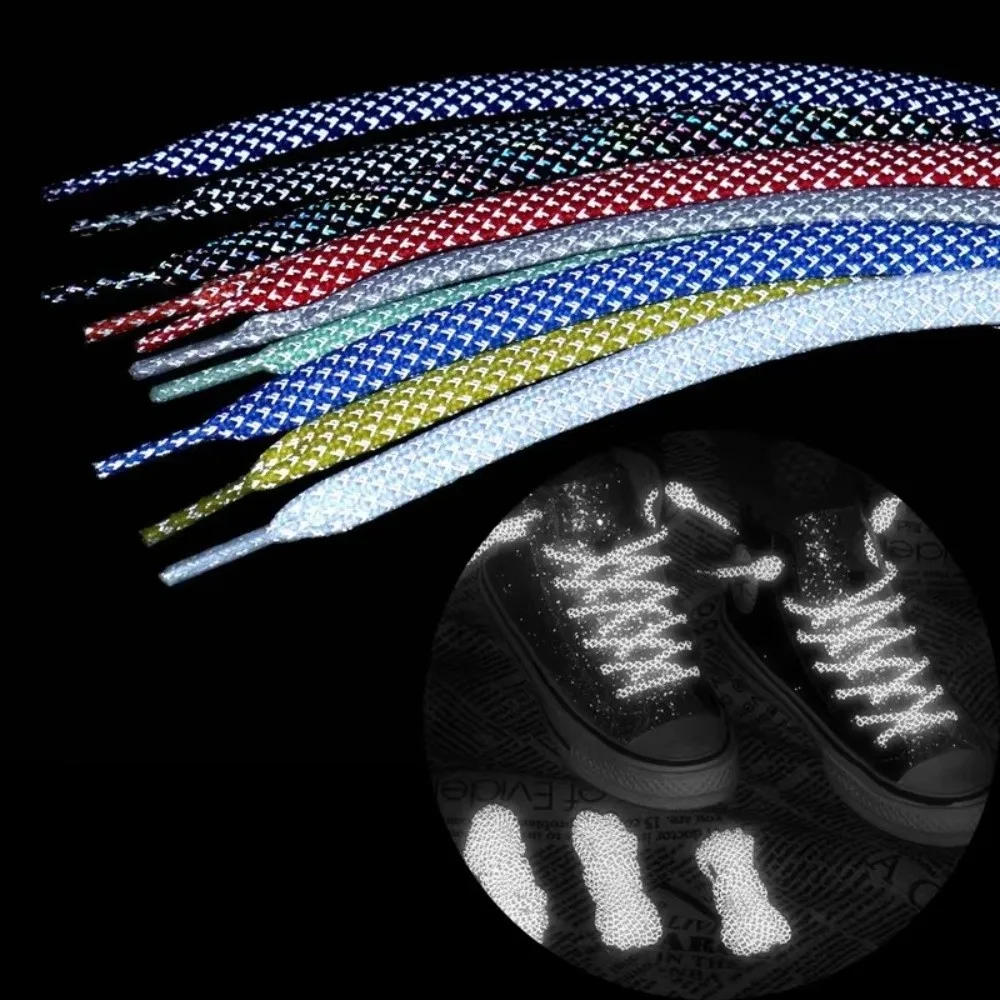 1Pairs New Colorful Reflective Laces 100CM Wide Wave Flat Shoelaces Casual Replacement Sneaker Lace Shoelace Strings