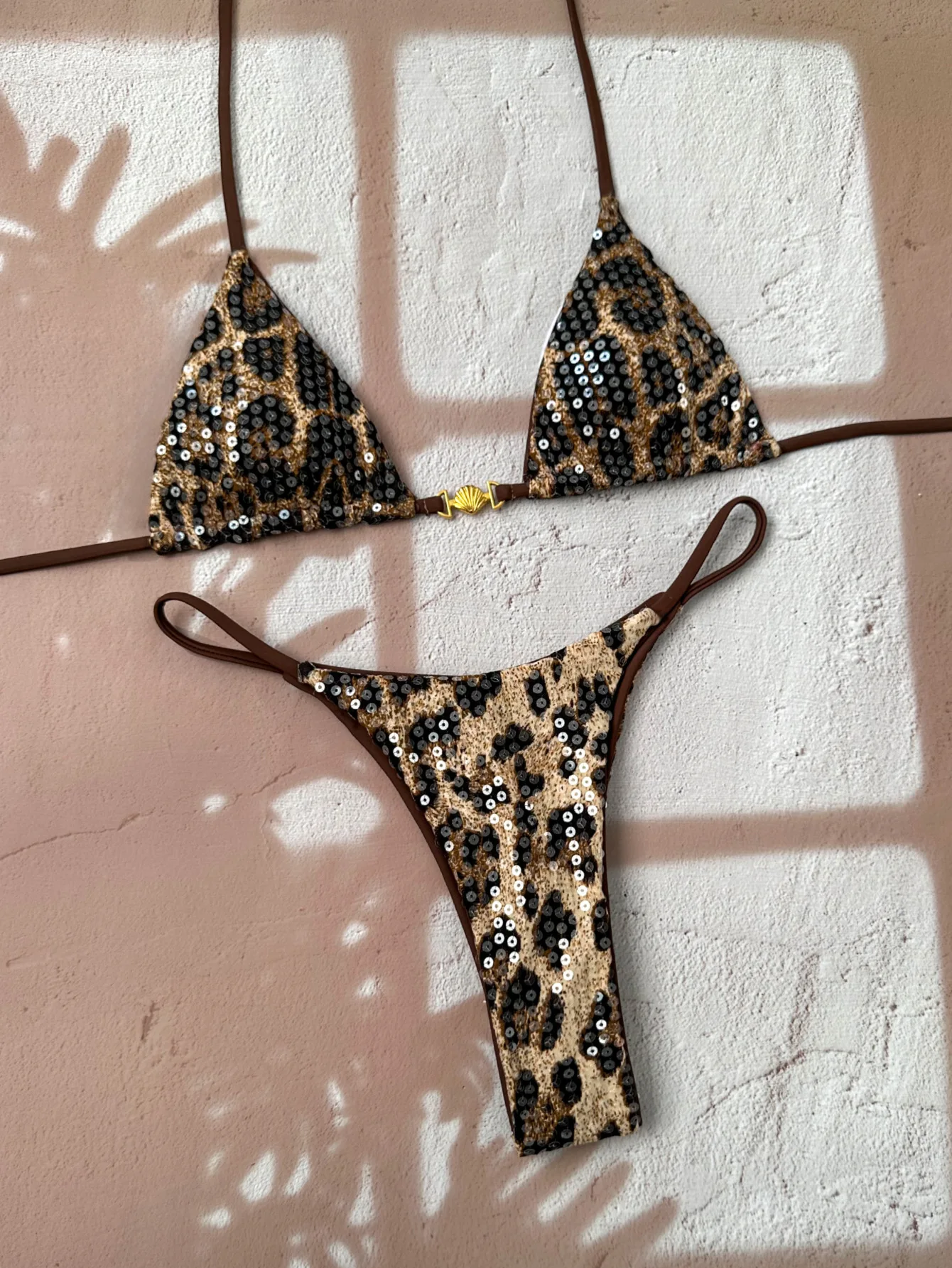 Shiny Sequin Coffee Leopard Print micro Bikini Set Women Push Up Bra Triangle Swimsuit 2027 summer Bathing Suit Holiday Swimwear