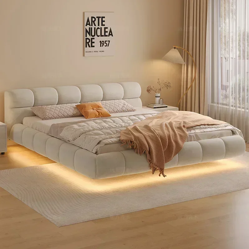 Nordic Bedroom Couple Bed Queen Cheap Modern Luxury High Quality Bed Wood Lounge Light Luxury Cama Space Saving Furniture