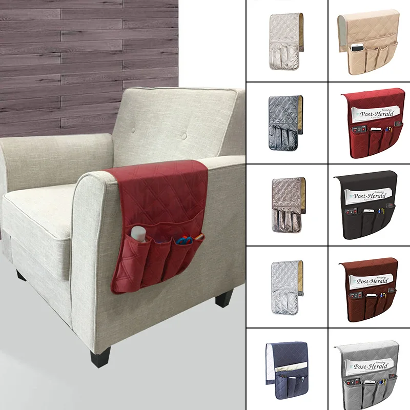 Sofa Armrest Organizer with 5 Pockets Couch Armchair Hanging Storage Bag Non-Slip Remote Control Holder For TV Remote Control